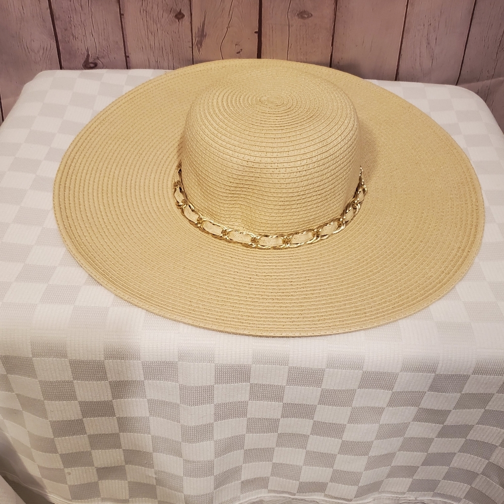 Straw Paper Hat  Floppy Chain Ribbon
